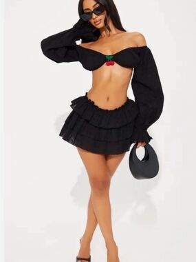 Cherry 🍒 Micro Mini Set Top & Ruffled Mini Skort S/M Fashion Nova